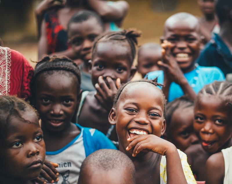 Authentic African local community smile group portrait